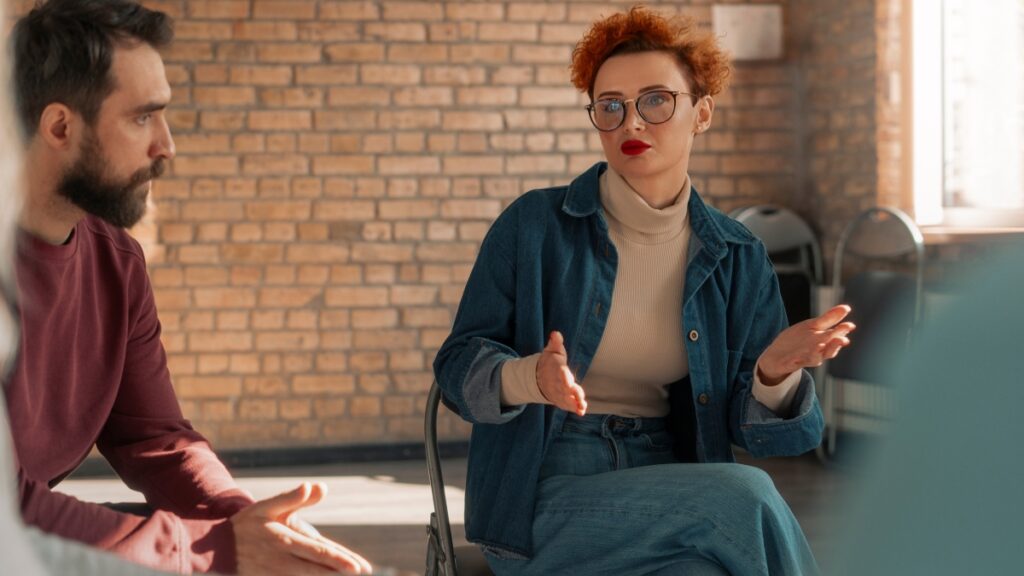 A group therapy exercise during cocaine addiction treatment in Denver, Colorado 