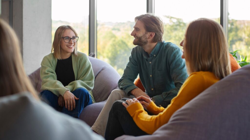 A group therapy exercise during meth addiction treatment in Denver, Colorado