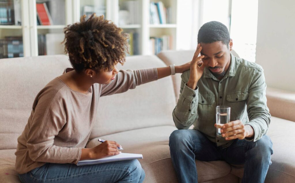 Man in therapy for benzodiazepine addiction treatment in Denver, Colorado.
