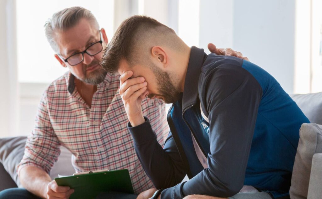 Man seeking professional support for prescription drug addiction.